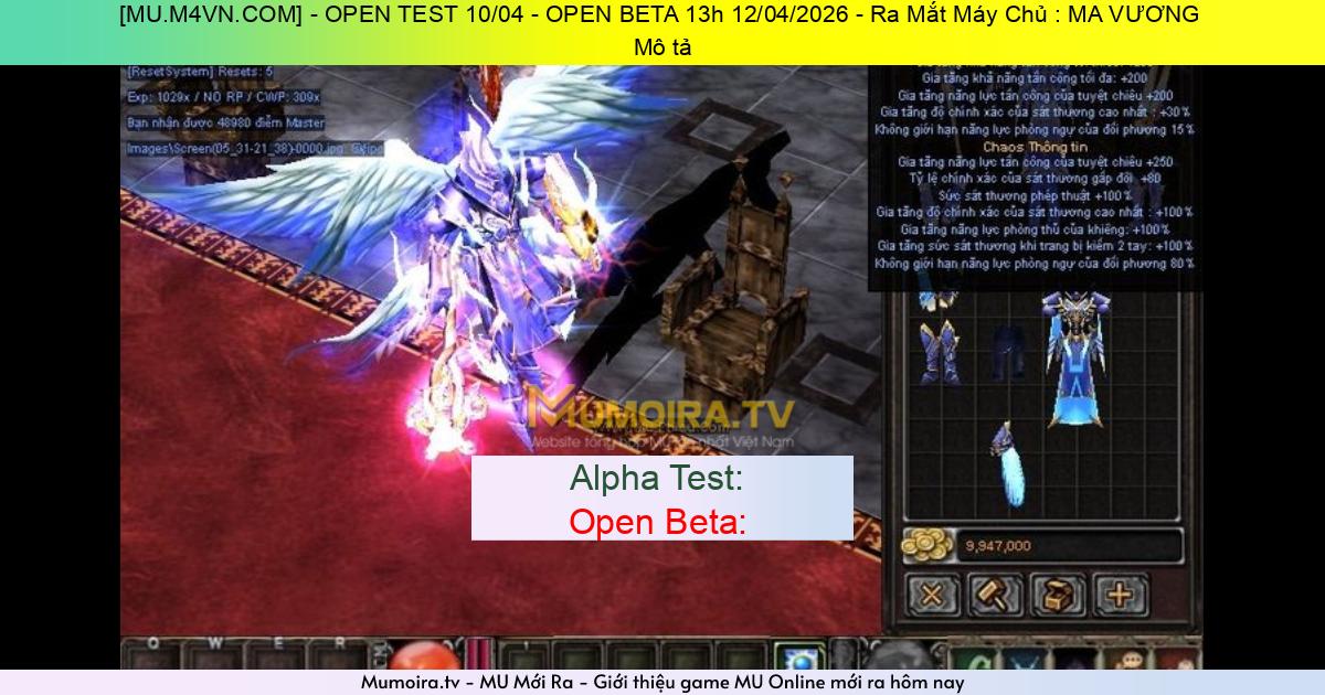 Game Private Mới ra,[MU.M4VN.COM] - OPEN TEST 10/04 - OPEN BETA 13h 12/04/2026 - Ra Mắt Máy Chủ : MA VƯƠNG 